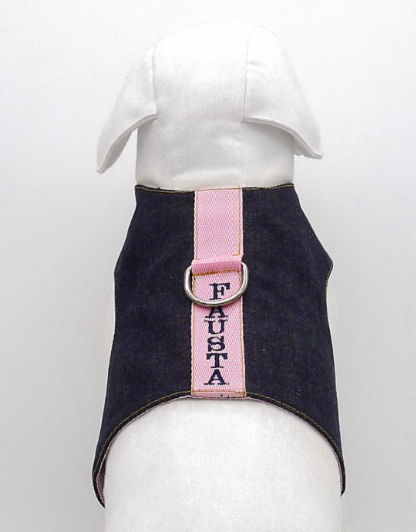 EMMA FIRENZE HAND MADE HARNESS IN CANVASS & DENIM PERSONALISED WITH NAME (up to 6 letters)