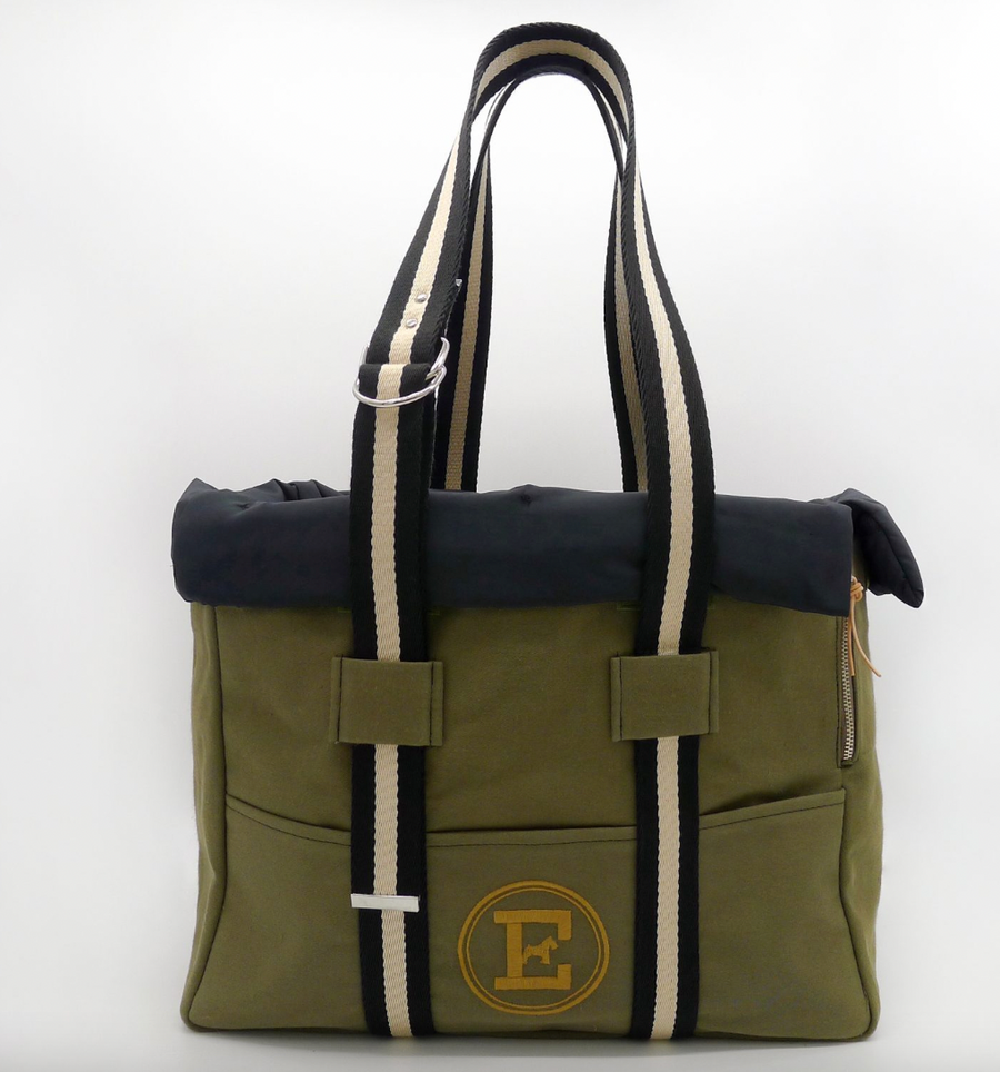 EMMA FIRENZE OLIVE CANVAS CARRIER WITH BLACK QUILTED INTERIOR - available to order