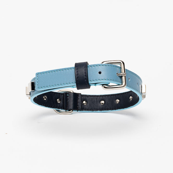 Emma Firenze Dog Collar in Pink & Red or Azure & Navy with Brass Studs