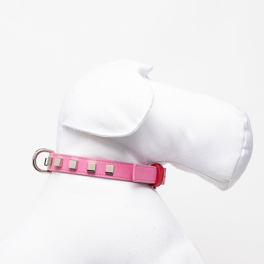 Emma Firenze Dog Collar in Pink & Red or Azure & Navy with Brass Studs